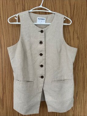 Old Navy Beige Linen-Blend Button Front Vest